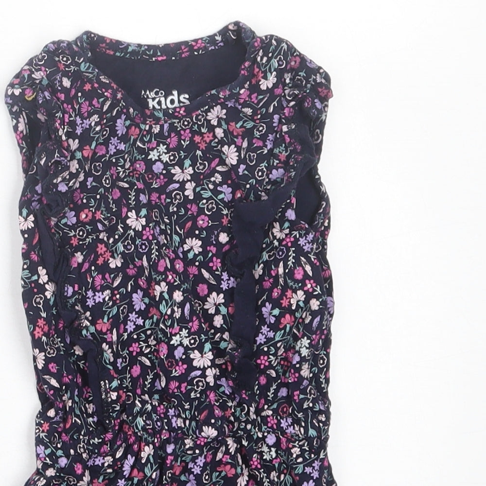 M&Co Girls Purple Floral Cotton Playsuit One-Piece Size 2-3 Years  Pullover