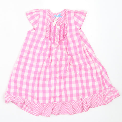Dunnes Stores Girls Pink Plaid Cotton A-Line  Size 18-24 Months  Crew Neck Button