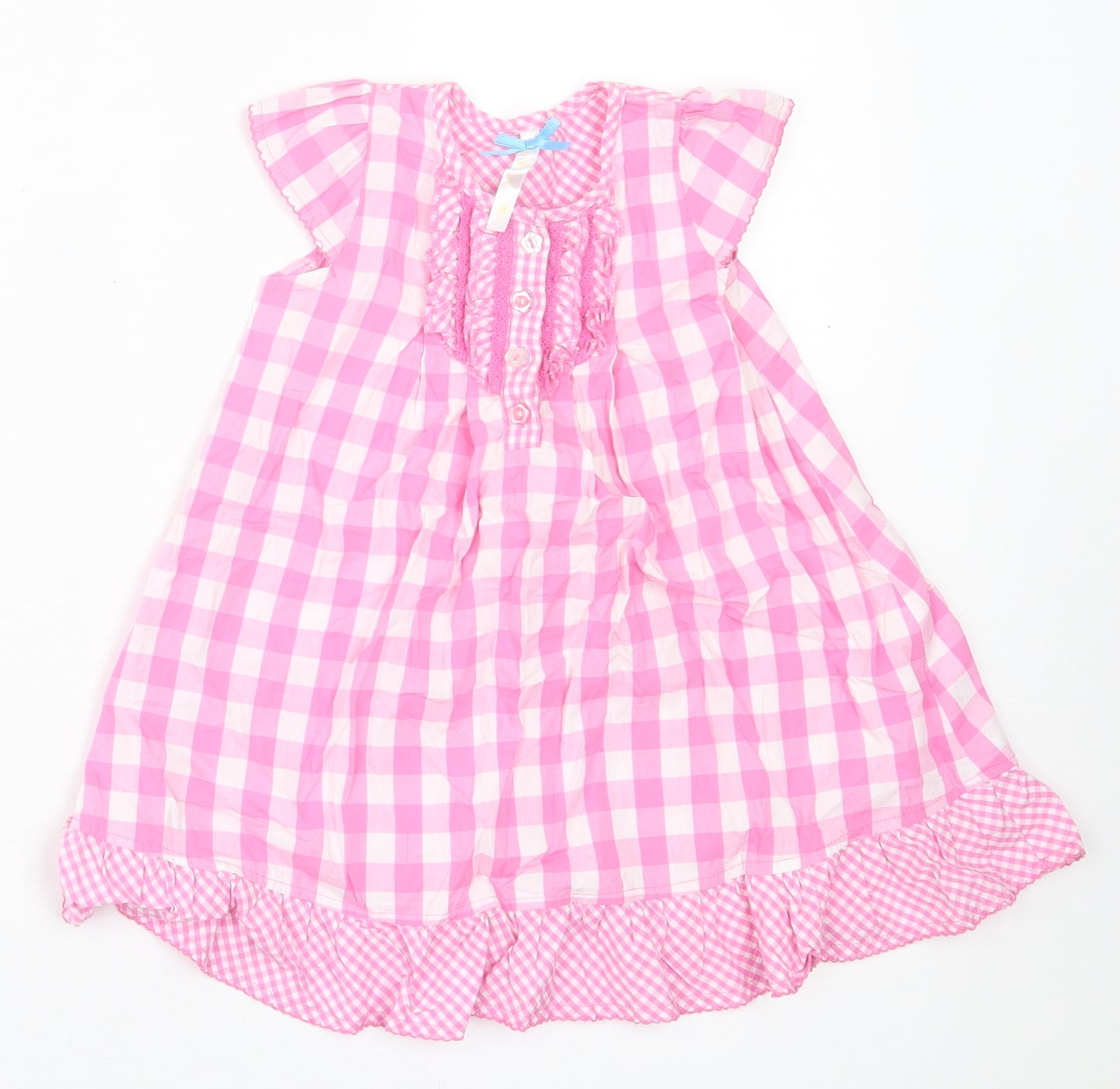 Dunnes Stores Girls Pink Plaid Cotton A-Line  Size 18-24 Months  Crew Neck Button