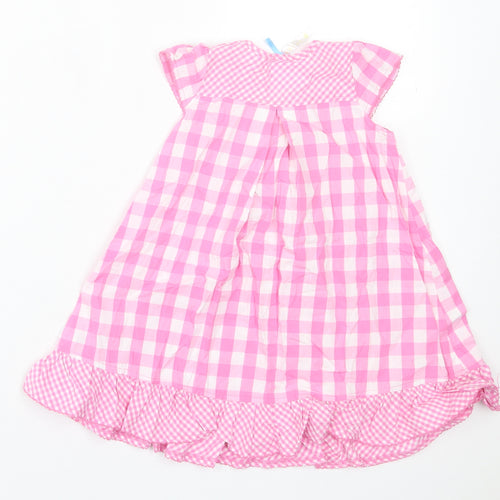 Dunnes Stores Girls Pink Plaid Cotton A-Line  Size 18-24 Months  Crew Neck Button