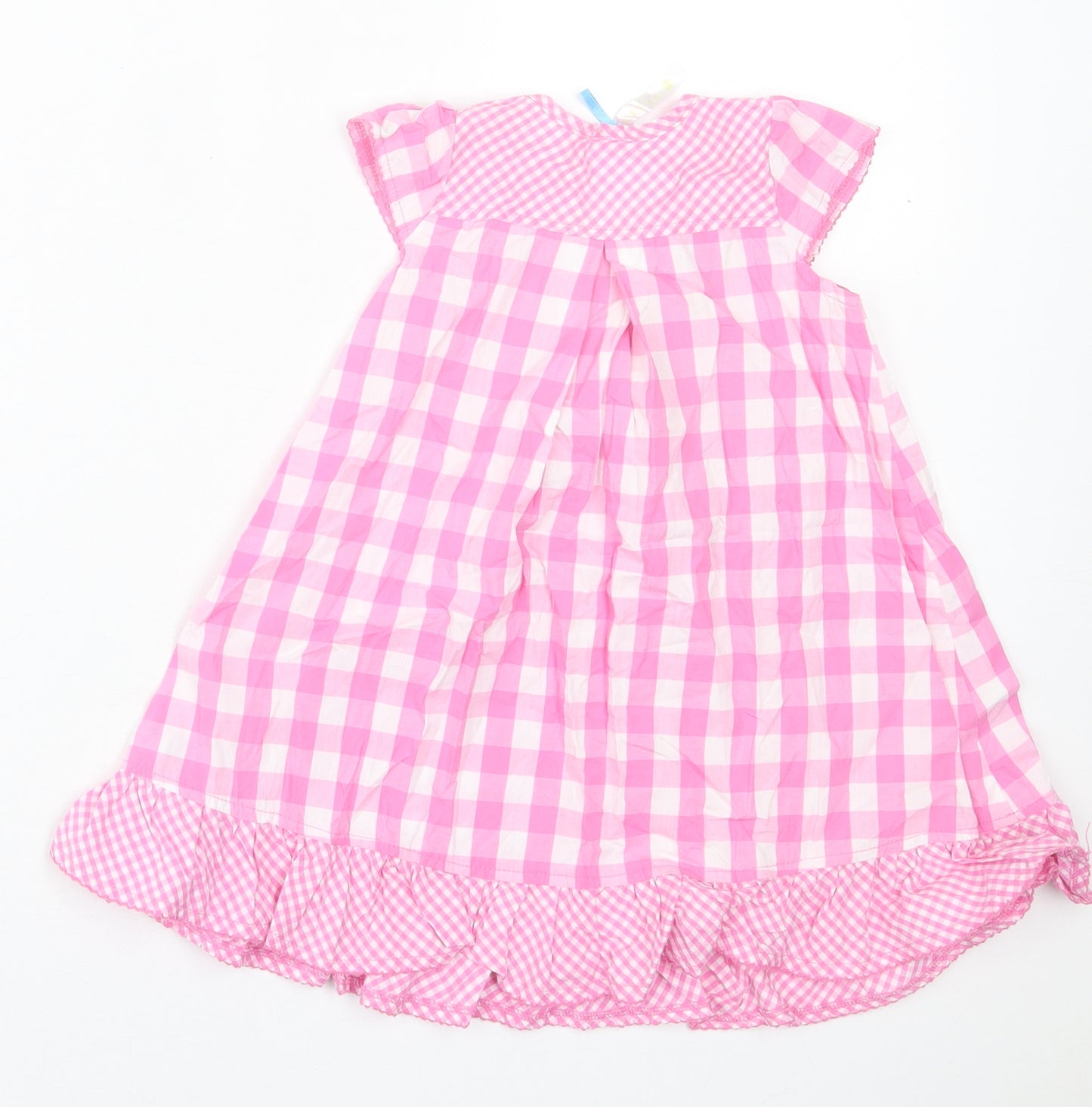 Dunnes Stores Girls Pink Plaid Cotton A-Line  Size 18-24 Months  Crew Neck Button