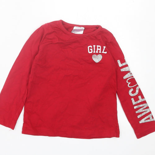 Evie Angel Girls Red  Cotton Basic Casual Size 12-18 Months Crew Neck Pullover