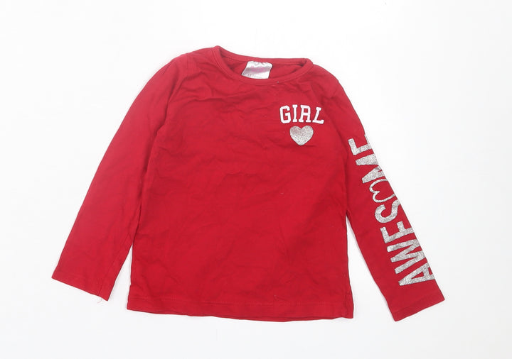 Evie Angel Girls Red  Cotton Basic Casual Size 12-18 Months Crew Neck Pullover