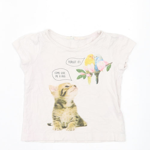 H&M Girls White  Cotton Basic T-Shirt Size 24 Months Crew Neck Pullover