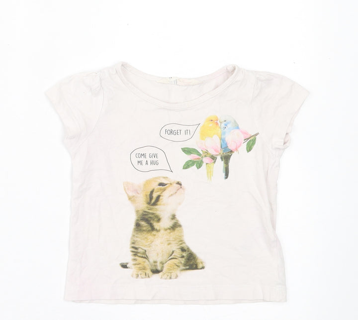 H&M Girls White  Cotton Basic T-Shirt Size 24 Months Crew Neck Pullover