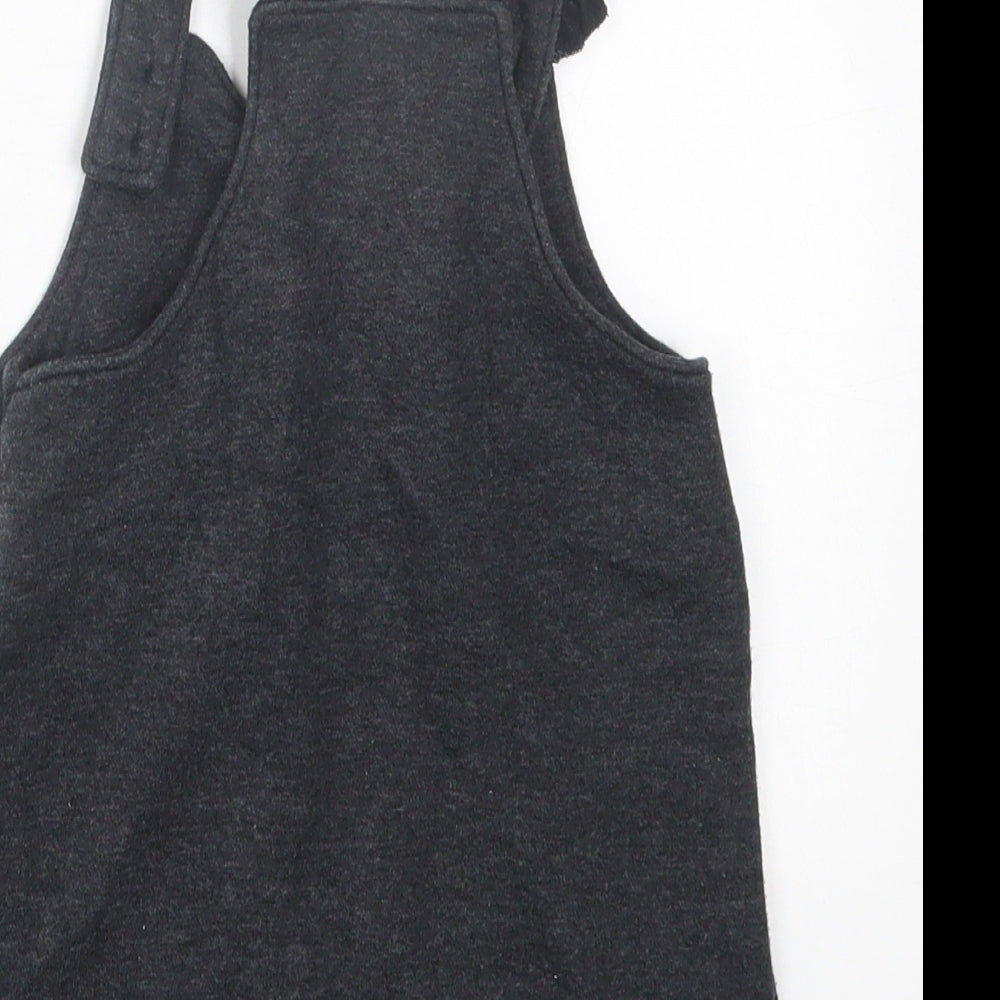F&F Girls Grey  Cotton Pinafore/Dungaree Dress  Size 12-18 Months  Square Neck Button - 101 Dalmatians
