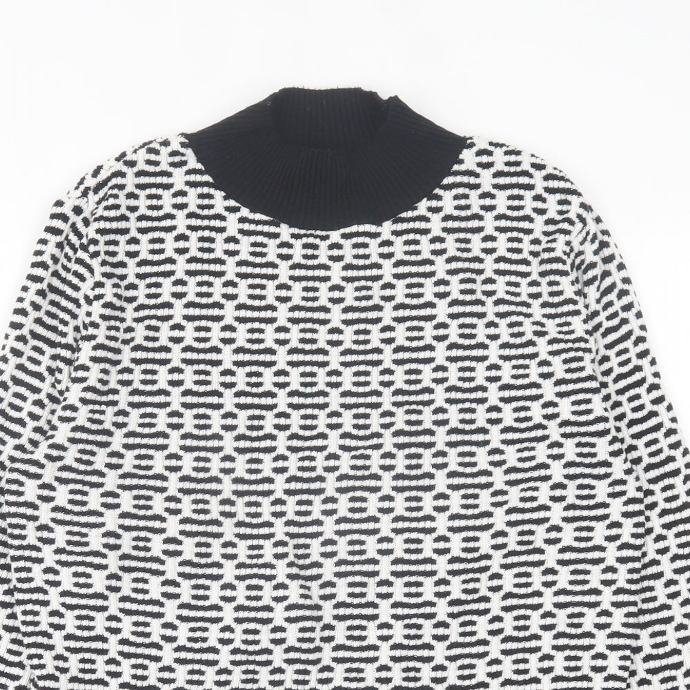 F&F Womens Black High Neck Geometric Cotton Pullover Jumper Size 14