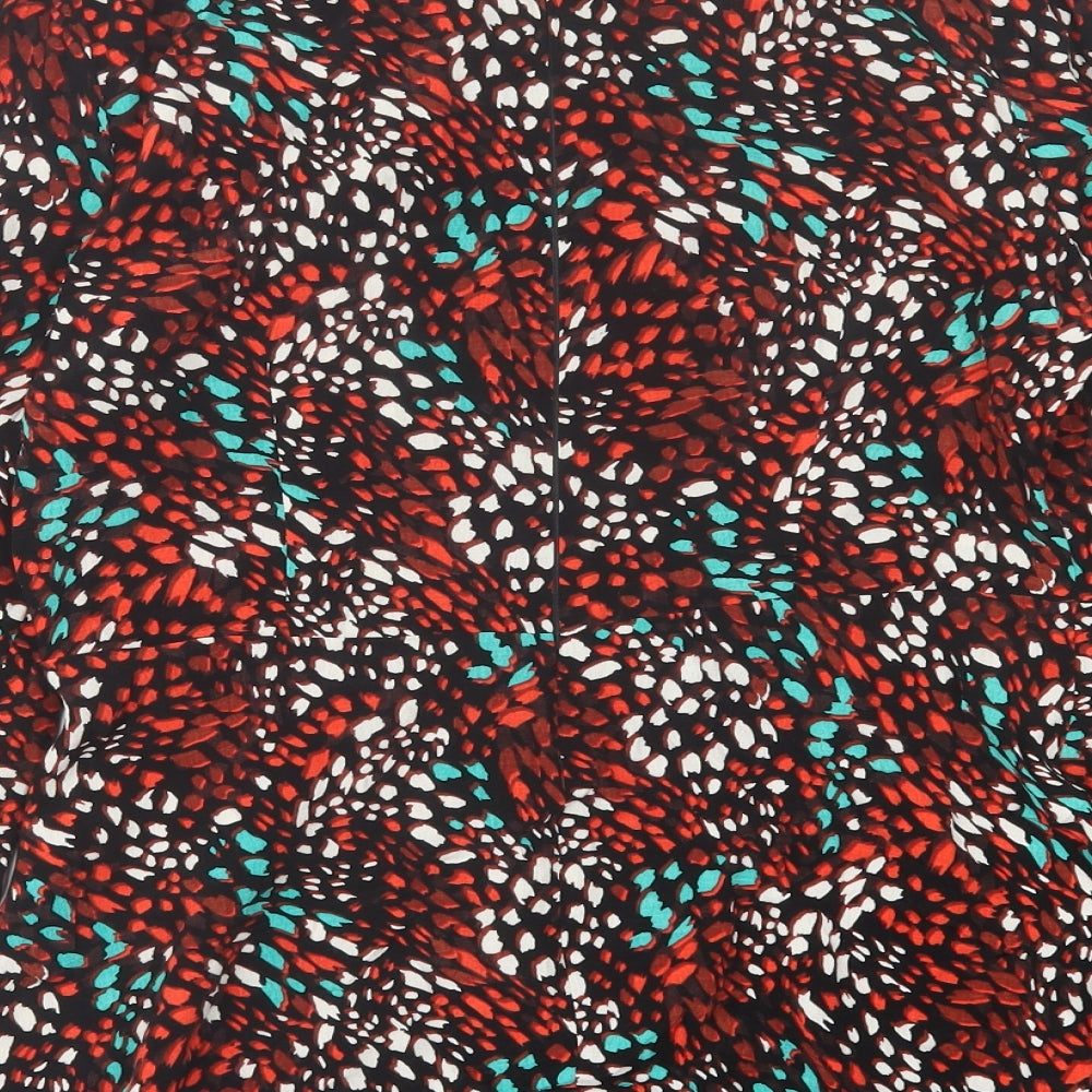 Marks and Spencer Womens Red Geometric Viscose Basic Blouse Size 10 Crew Neck