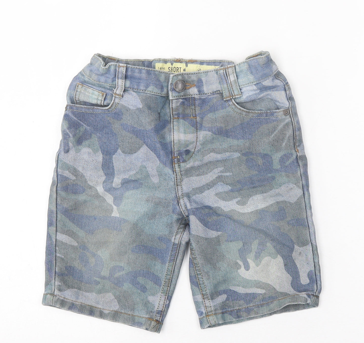 Denim & Co. Boys Blue Camouflage Cotton Bermuda Shorts Size 7-8 Years  Regular Buckle