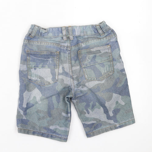 Denim & Co. Boys Blue Camouflage Cotton Bermuda Shorts Size 7-8 Years  Regular Buckle