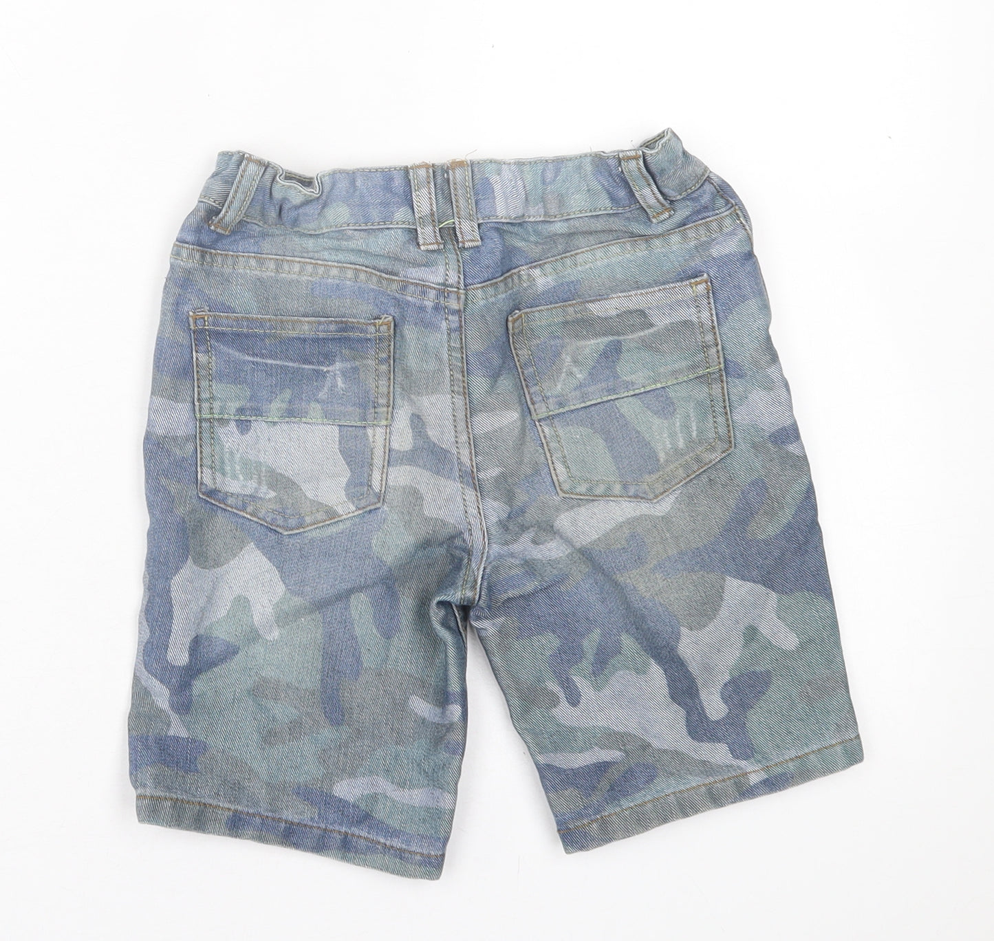Denim & Co. Boys Blue Camouflage Cotton Bermuda Shorts Size 7-8 Years  Regular Buckle