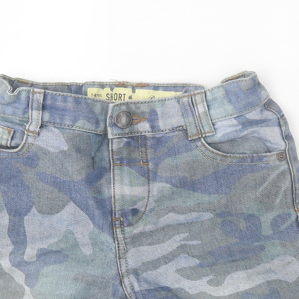 Denim & Co. Boys Blue Camouflage Cotton Bermuda Shorts Size 7-8 Years  Regular Buckle