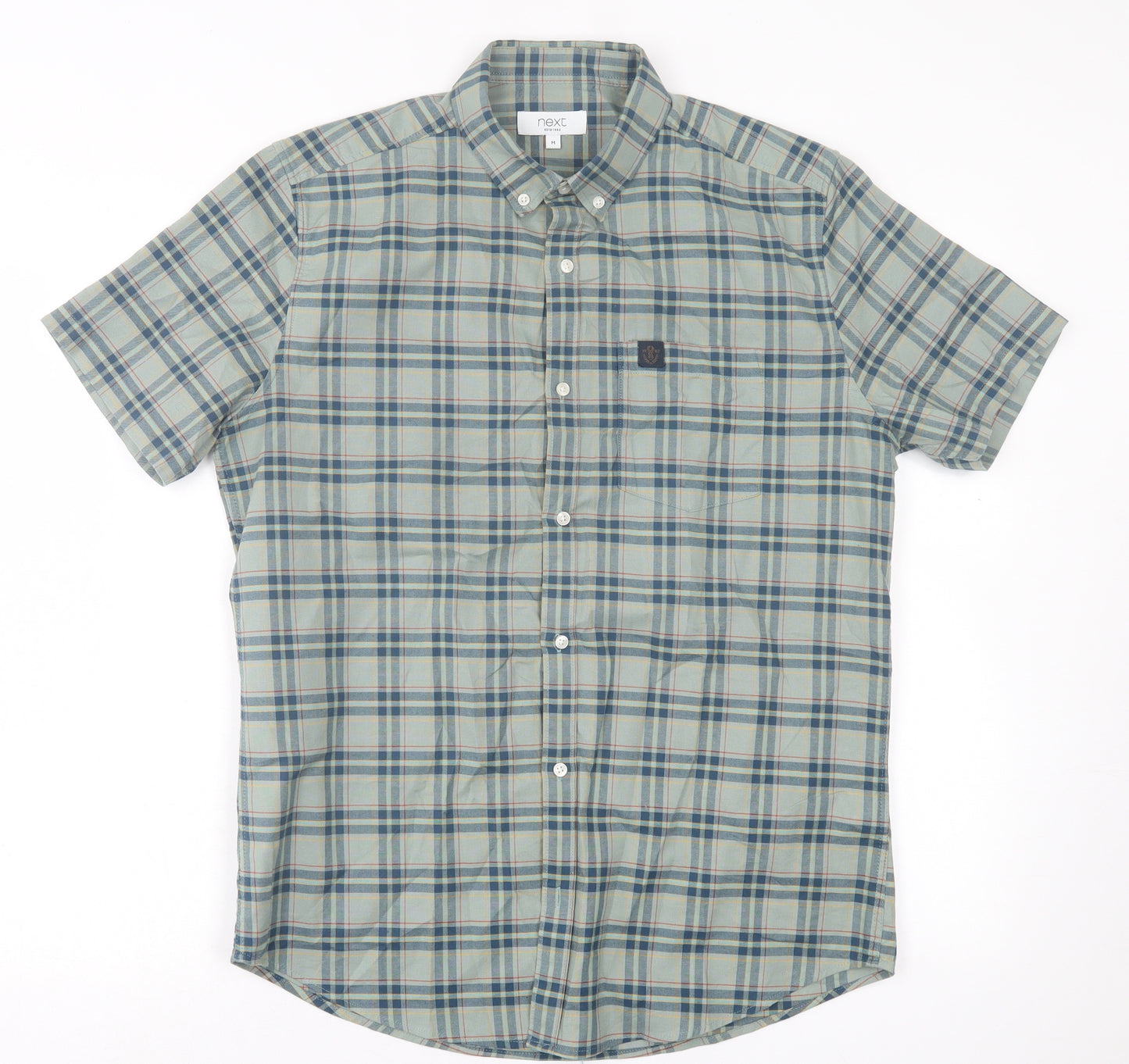 NEXT Mens Green Plaid Cotton  Button-Up Size M Collared Button