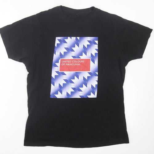 United Colors of Mancunia Mens Black  Cotton  T-Shirt Size S Crew Neck
