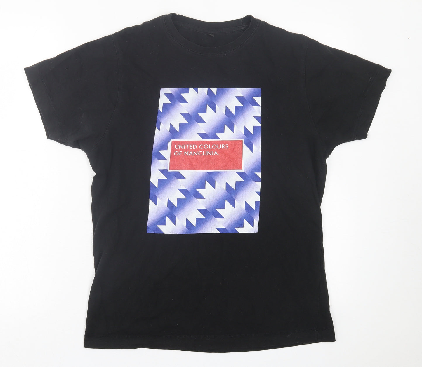 United Colors of Mancunia Mens Black  Cotton  T-Shirt Size S Crew Neck