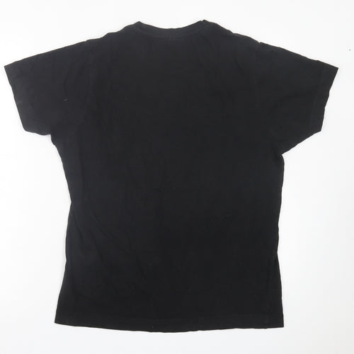 United Colors of Mancunia Mens Black  Cotton  T-Shirt Size S Crew Neck