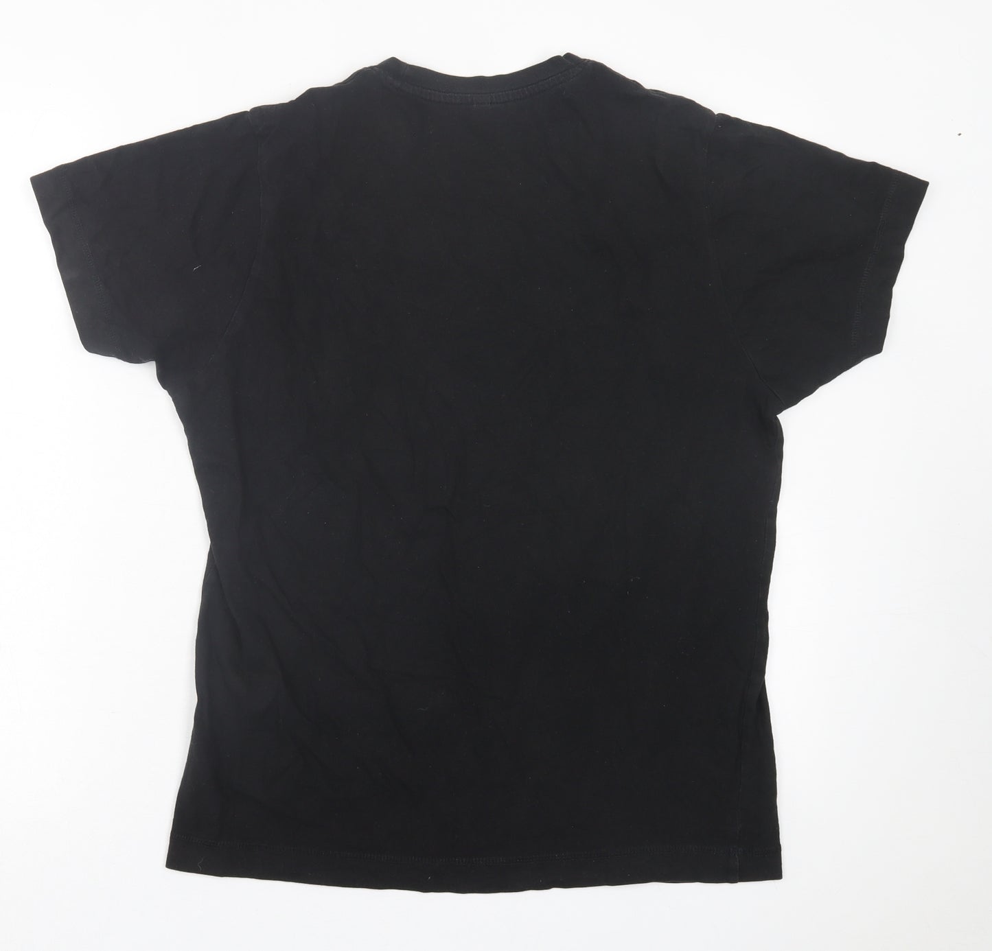 United Colors of Mancunia Mens Black  Cotton  T-Shirt Size S Crew Neck