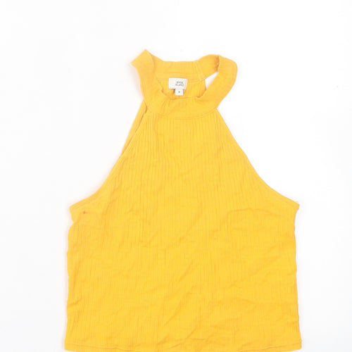 River Island Womens Yellow  Cotton Cropped Tank Size 8 Crew Neck
