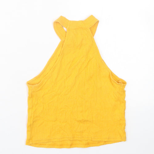 River Island Womens Yellow  Cotton Cropped Tank Size 8 Crew Neck