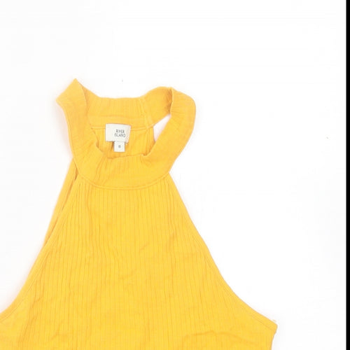 River Island Womens Yellow  Cotton Cropped Tank Size 8 Crew Neck