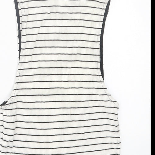 Miss Selfridge Womens White Striped Viscose Cropped Tank Size 8 High Neck