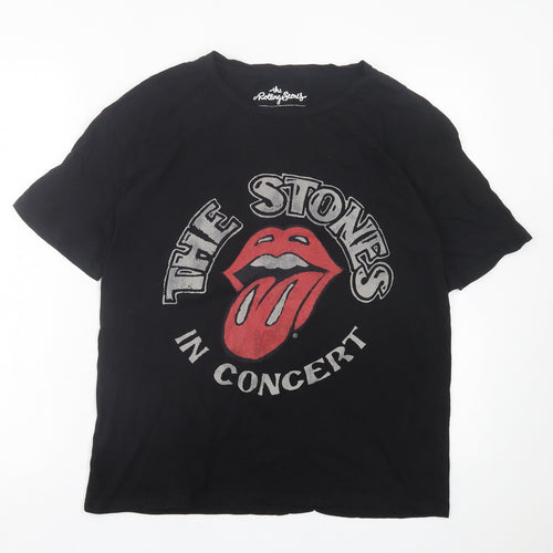 Pull&Bear Mens Black  Cotton  T-Shirt Size S Crew Neck  - The Rolling Stones