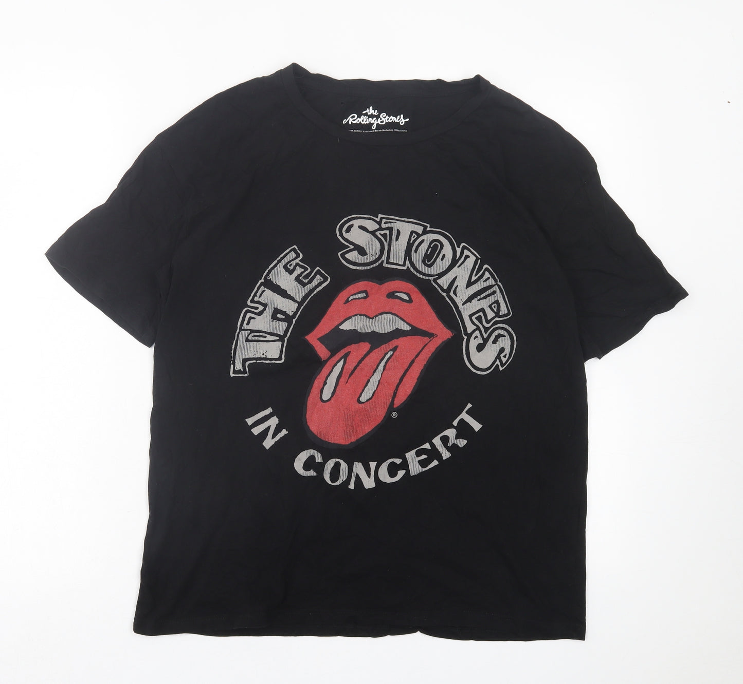 Pull&Bear Mens Black  Cotton  T-Shirt Size S Crew Neck  - The Rolling Stones