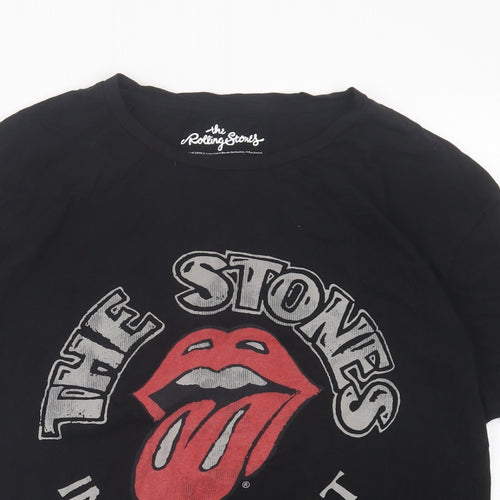 Pull&Bear Mens Black  Cotton  T-Shirt Size S Crew Neck  - The Rolling Stones