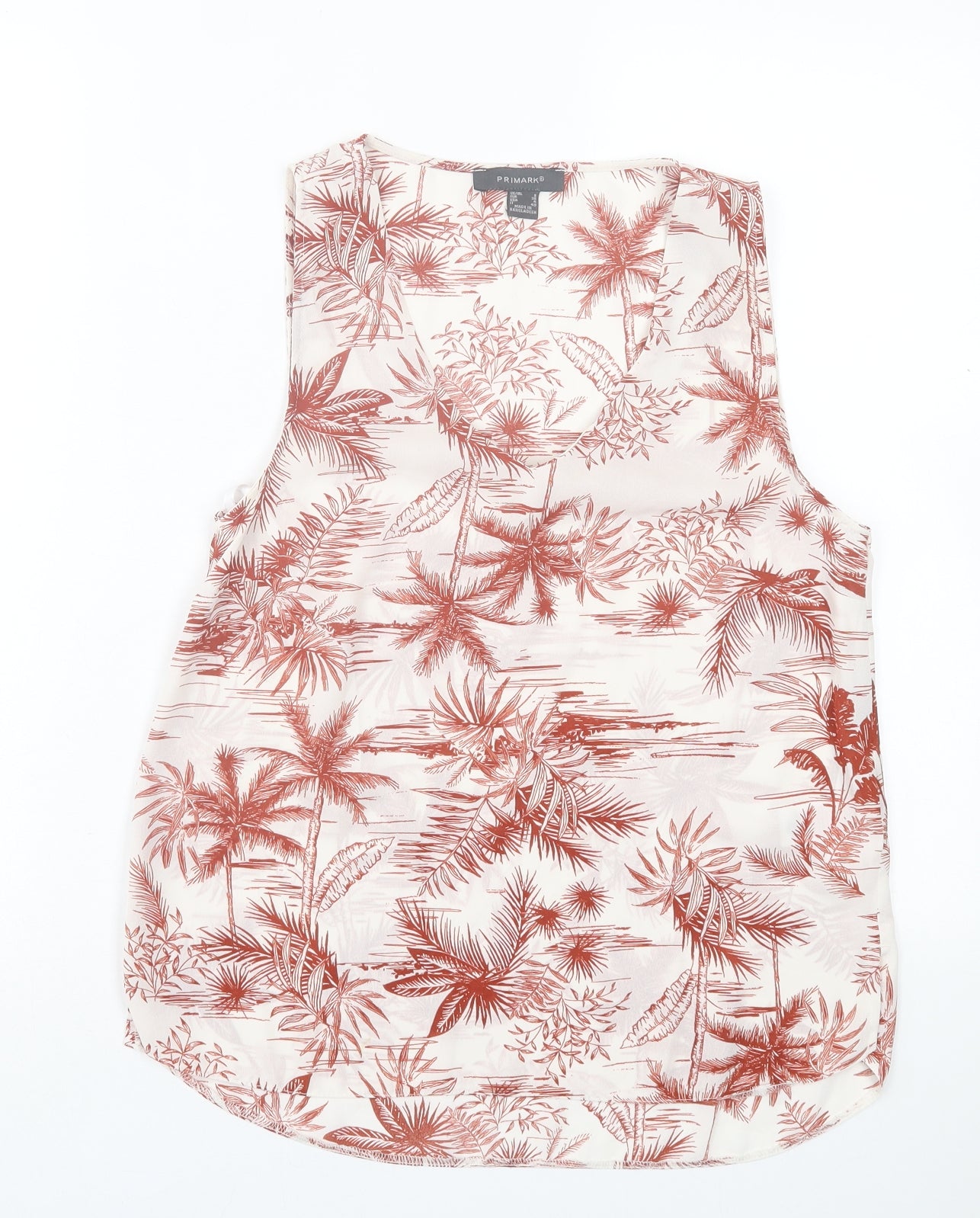 PRIAMRK Womens Brown Geometric Polyester Basic Tank Size 8 V-Neck