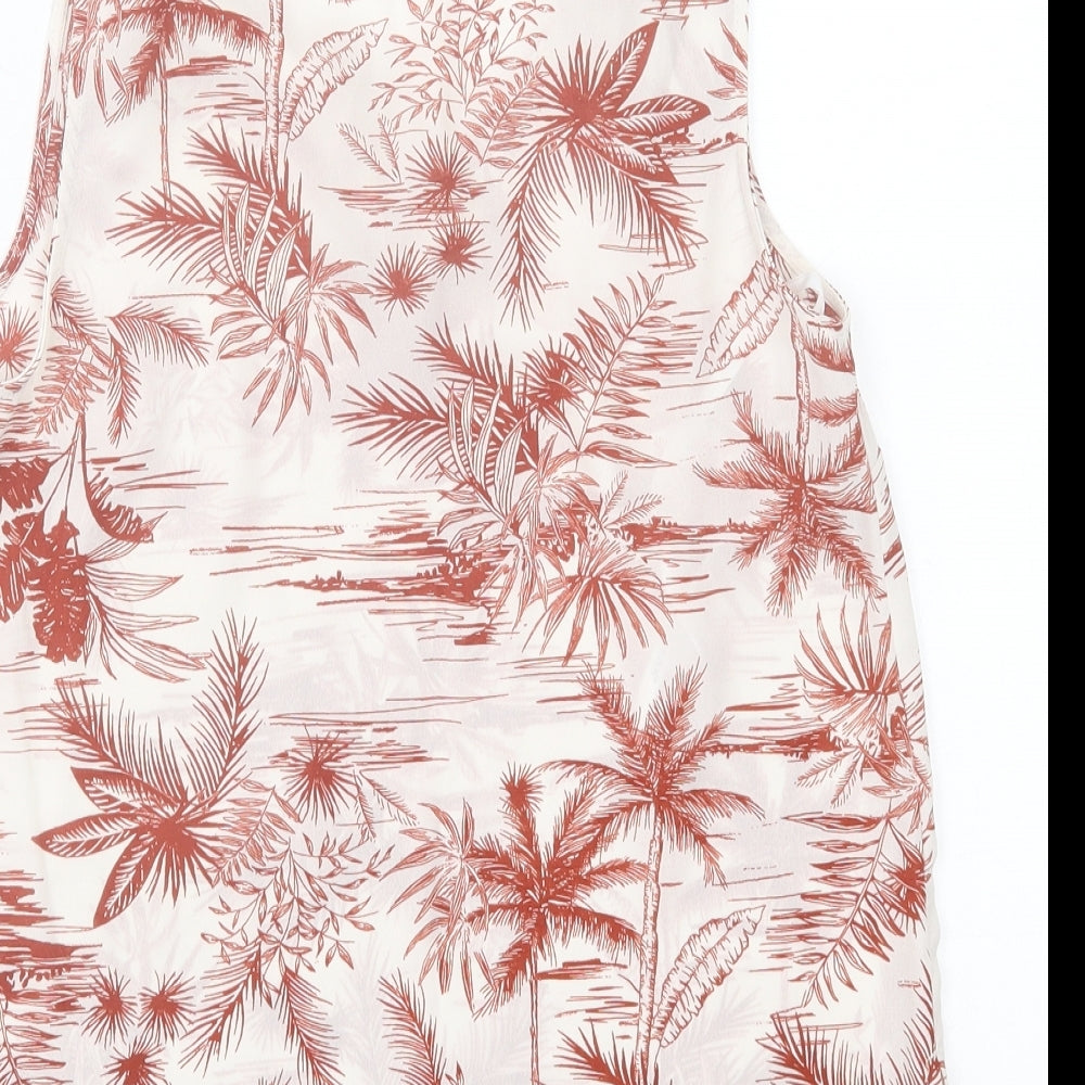 PRIAMRK Womens Brown Geometric Polyester Basic Tank Size 8 V-Neck