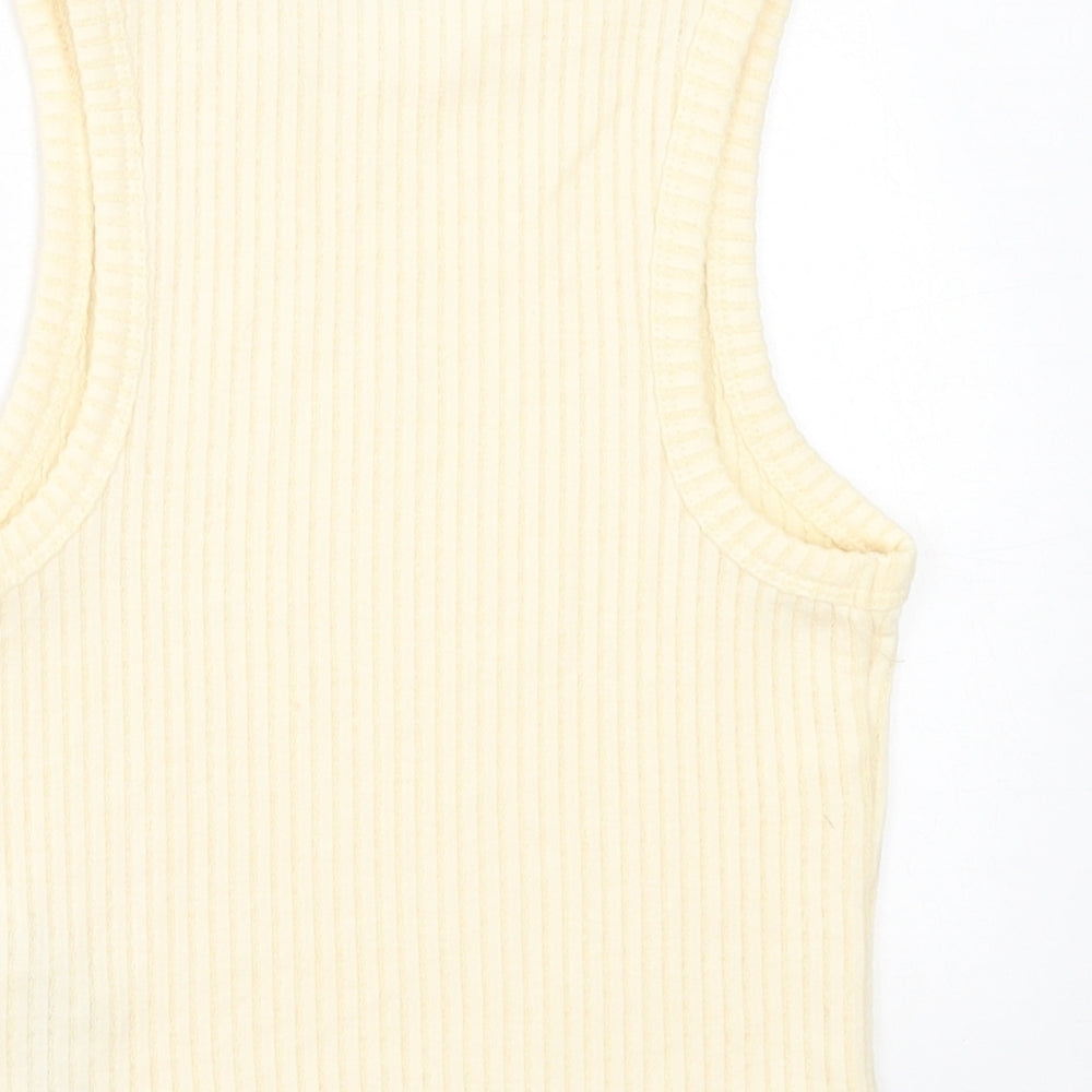 Bershka Womens Yellow  Polyester Cropped Tank Size XS Crew Neck