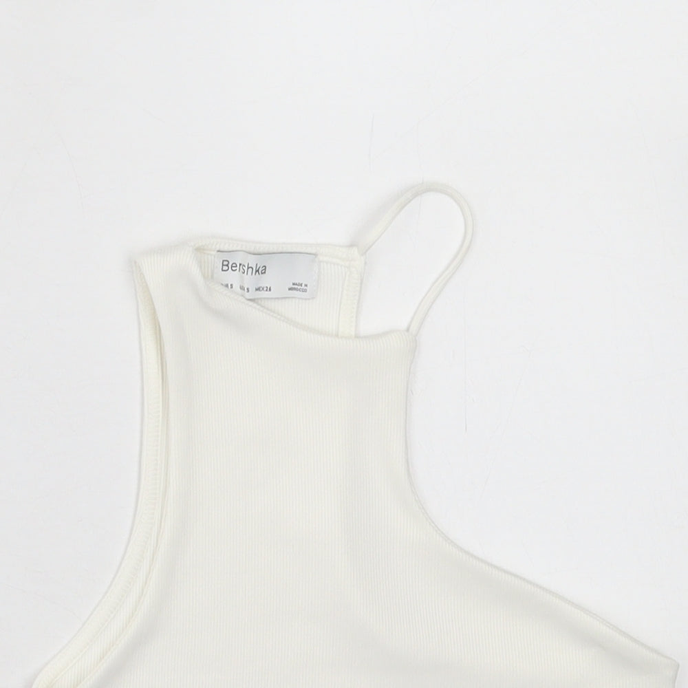 Bershka Womens White  Polyester Cropped Tank Size S Halter