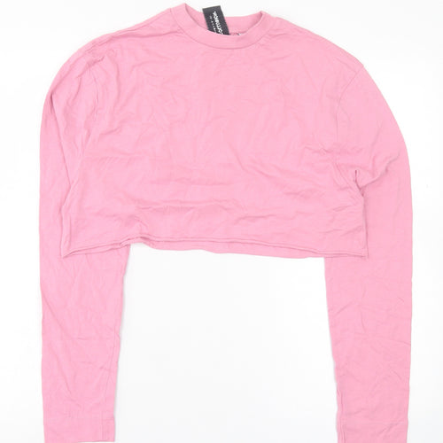 COLLUSION Womens Pink  Cotton Cropped T-Shirt Size 6 Crew Neck