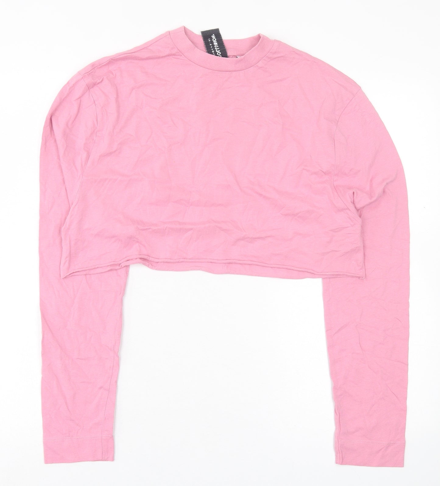 COLLUSION Womens Pink  Cotton Cropped T-Shirt Size 6 Crew Neck