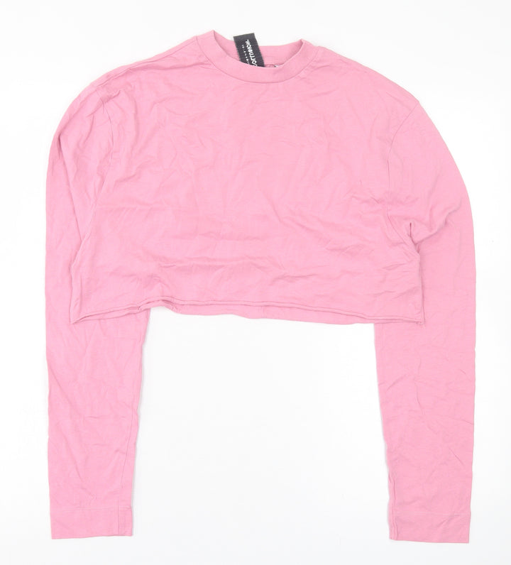 COLLUSION Womens Pink  Cotton Cropped T-Shirt Size 6 Crew Neck