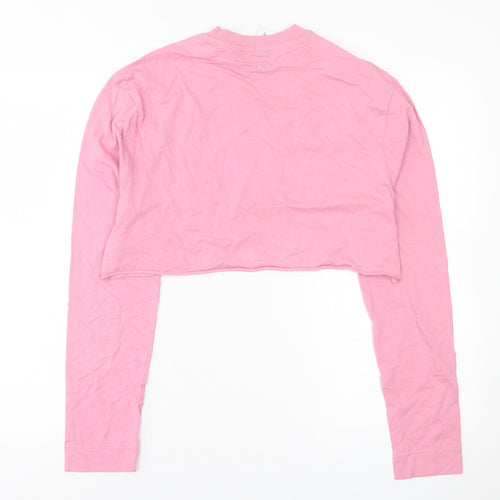COLLUSION Womens Pink  Cotton Cropped T-Shirt Size 6 Crew Neck