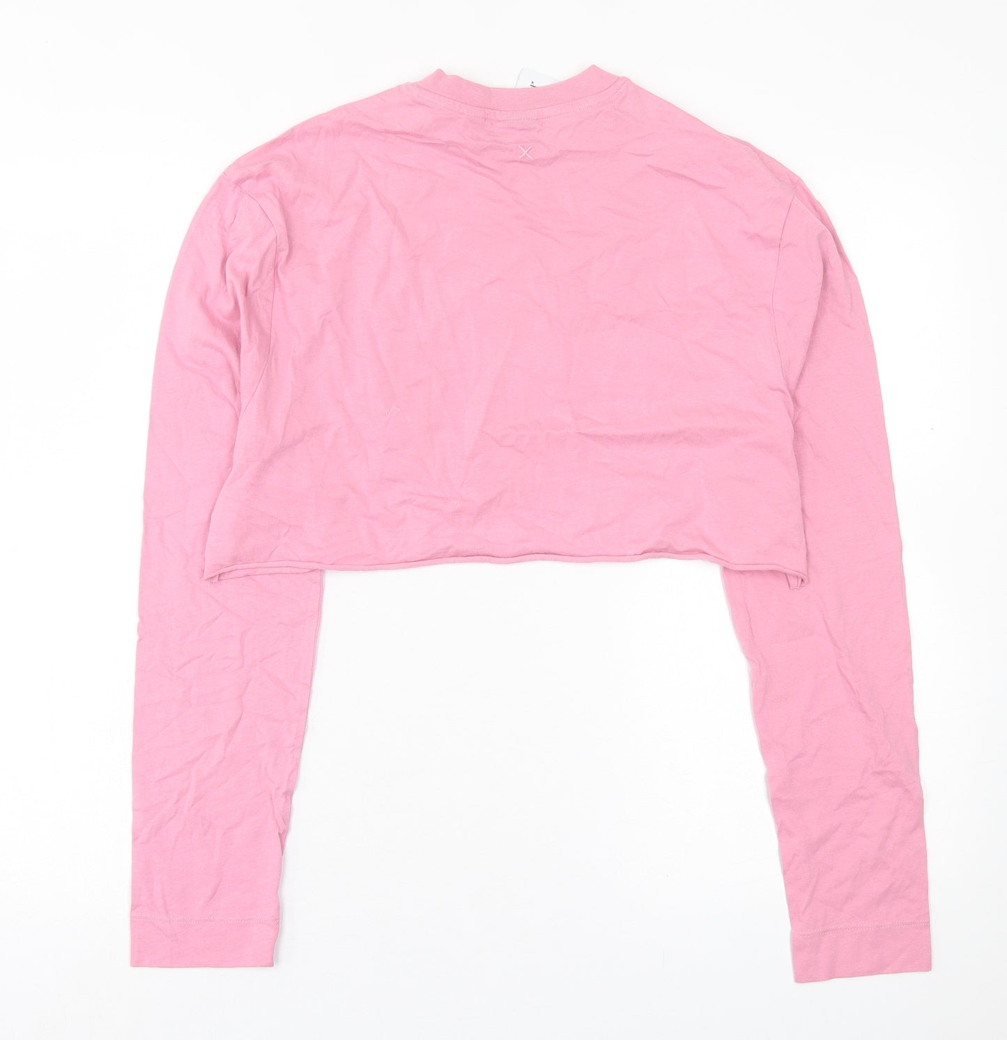 COLLUSION Womens Pink  Cotton Cropped T-Shirt Size 6 Crew Neck