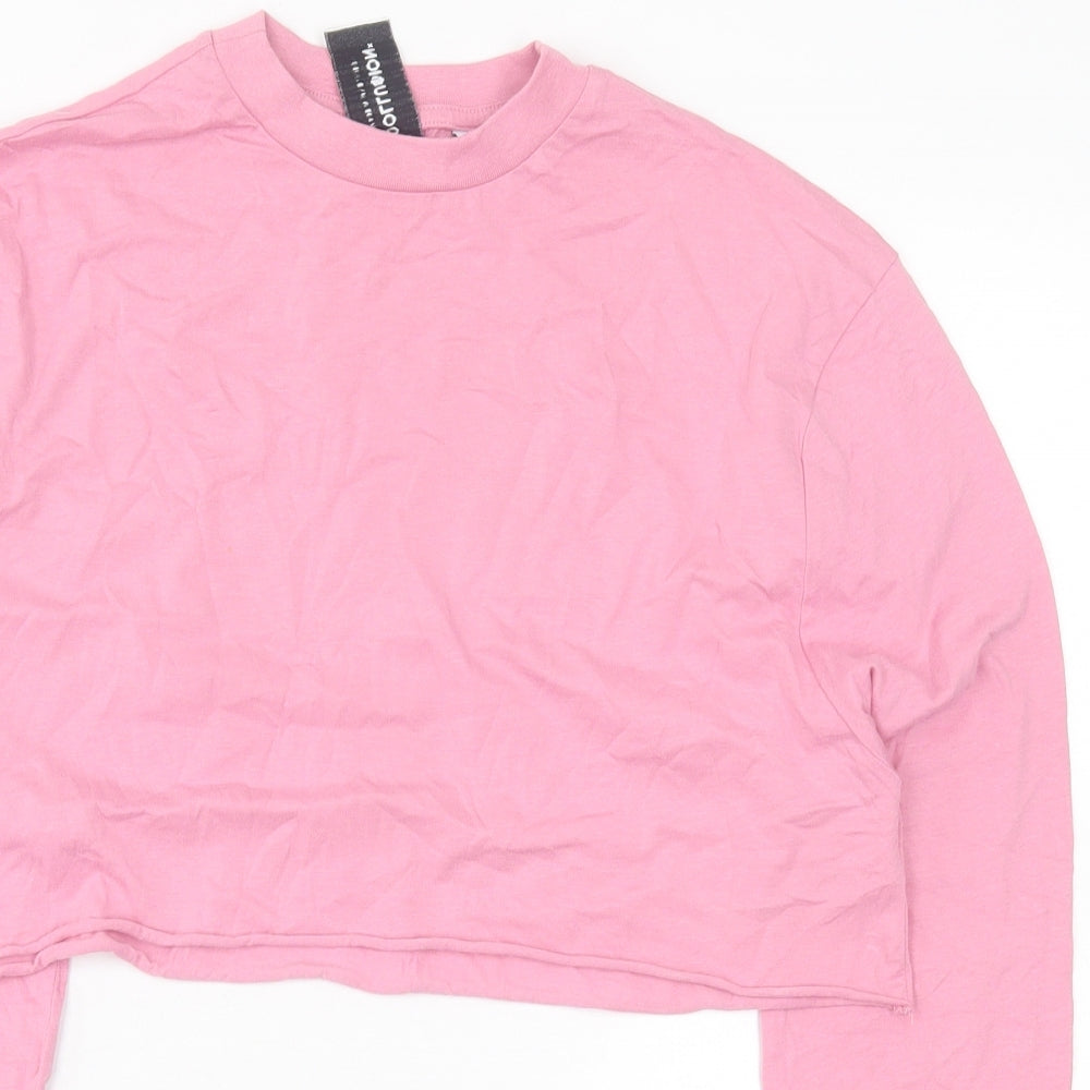 COLLUSION Womens Pink  Cotton Cropped T-Shirt Size 6 Crew Neck