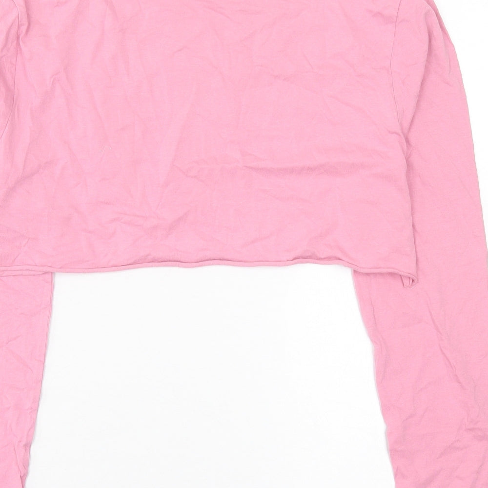 COLLUSION Womens Pink  Cotton Cropped T-Shirt Size 6 Crew Neck