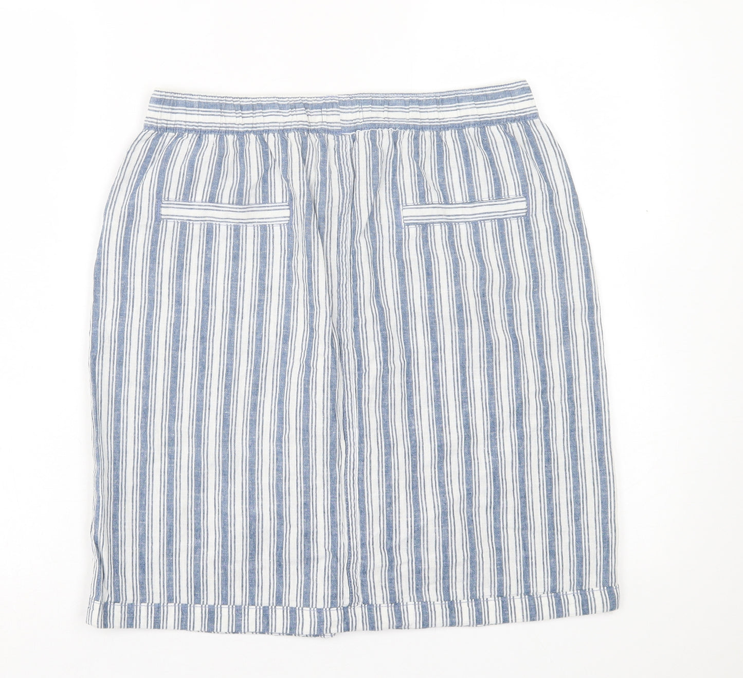 Papaya Womens Blue Striped Linen A-Line Skirt Size 12   Tie