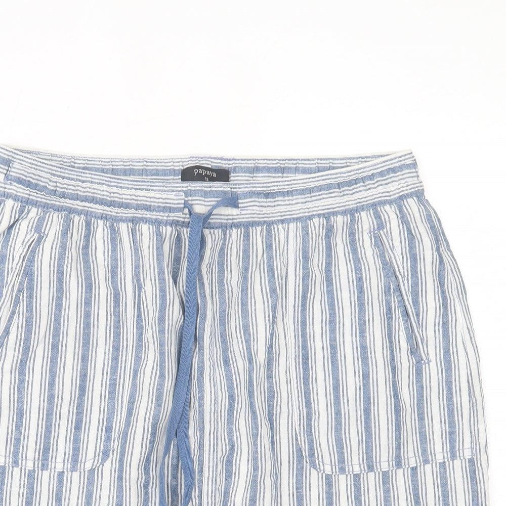 Papaya Womens Blue Striped Linen A-Line Skirt Size 12   Tie