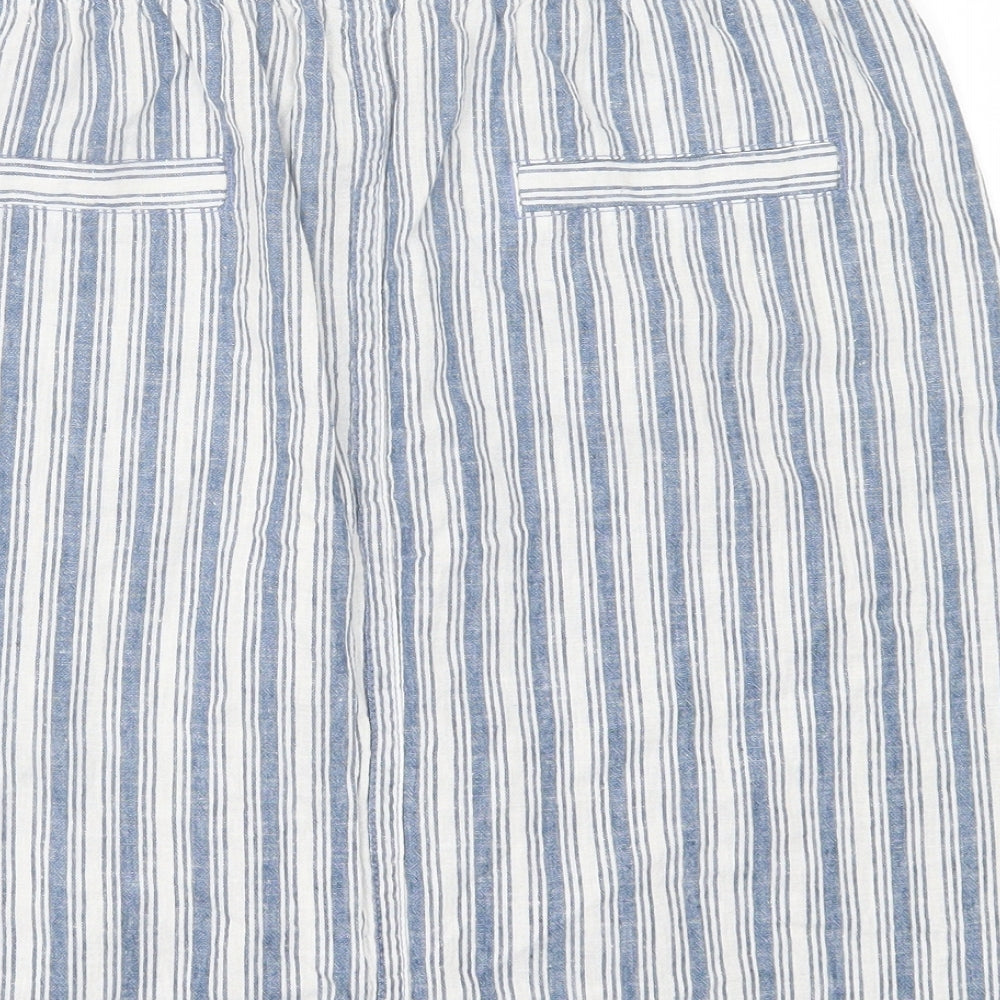 Papaya Womens Blue Striped Linen A-Line Skirt Size 12   Tie