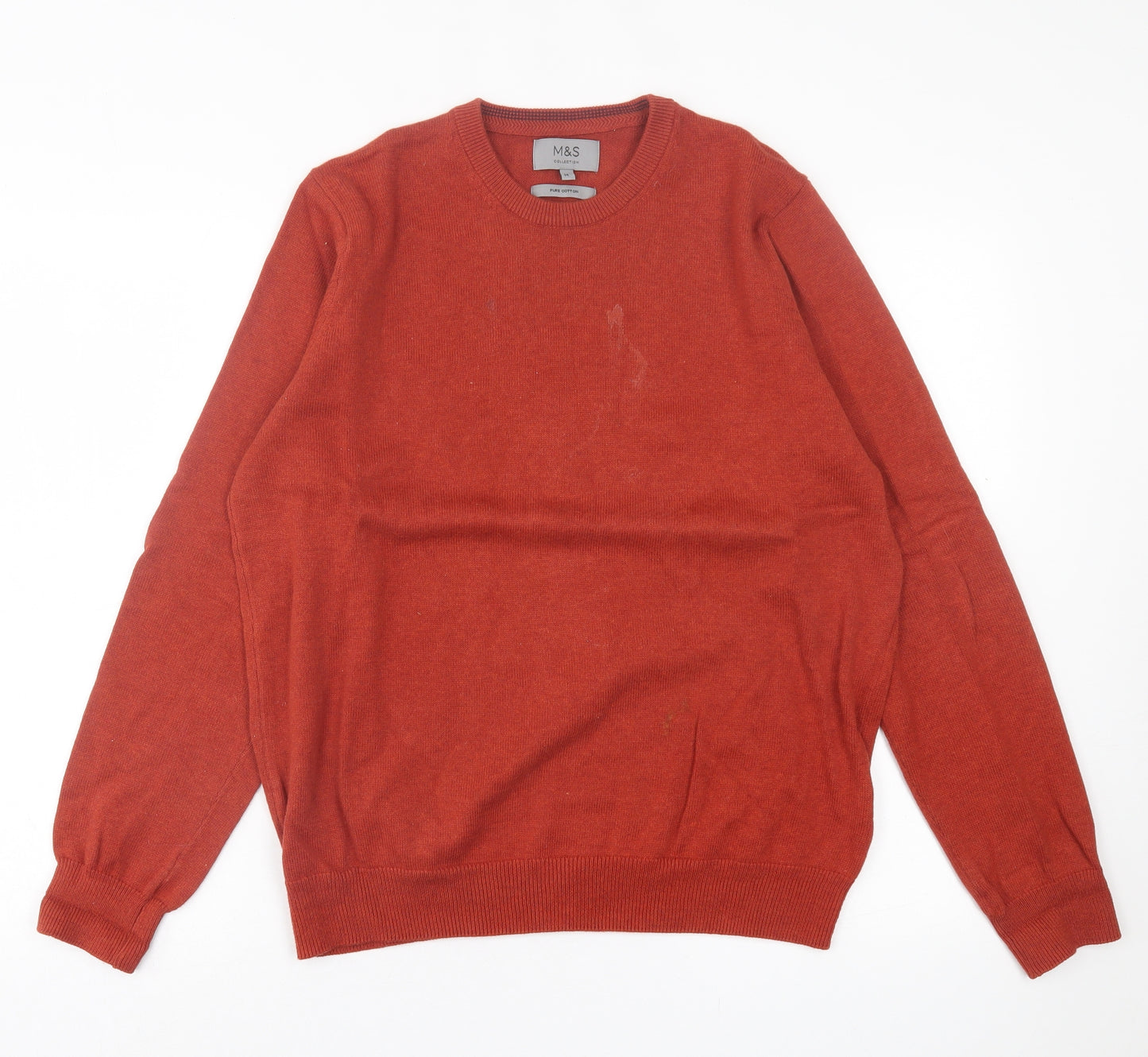 Marks and Spencer Mens Orange Crew Neck  Cotton Pullover Jumper Size M