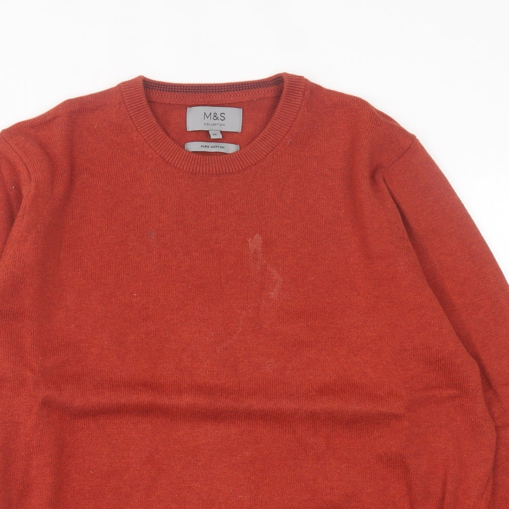 Marks and Spencer Mens Orange Crew Neck  Cotton Pullover Jumper Size M