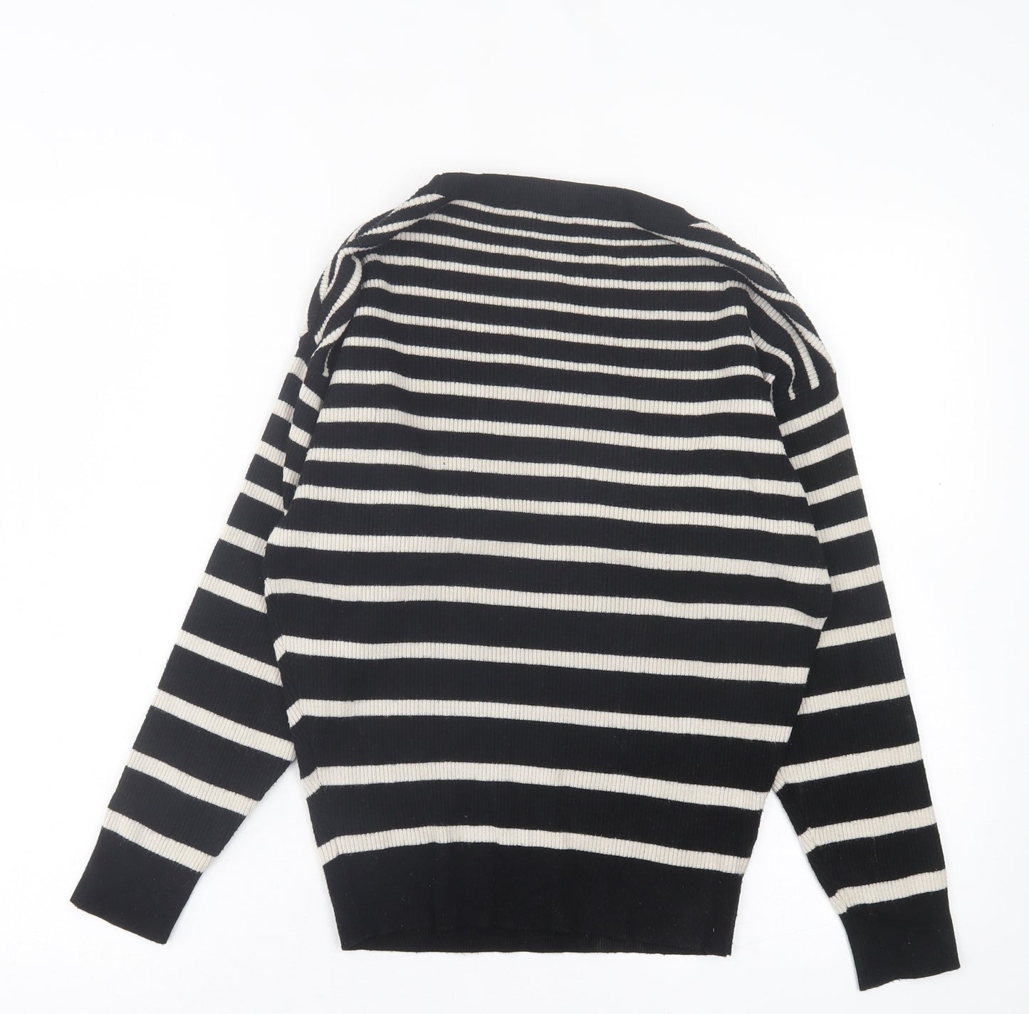 F&F Womens Black Crew Neck Striped Viscose Pullover Jumper Size 8