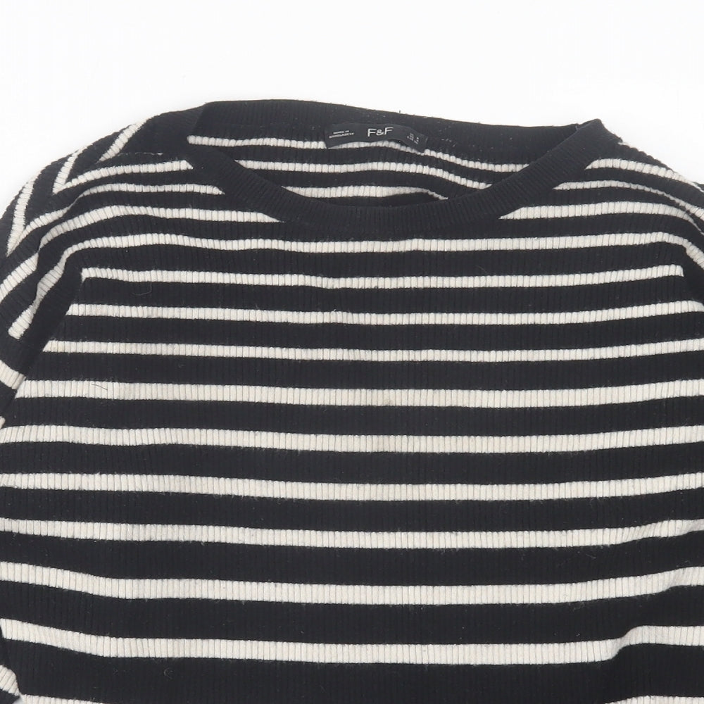 F&F Womens Black Crew Neck Striped Viscose Pullover Jumper Size 8