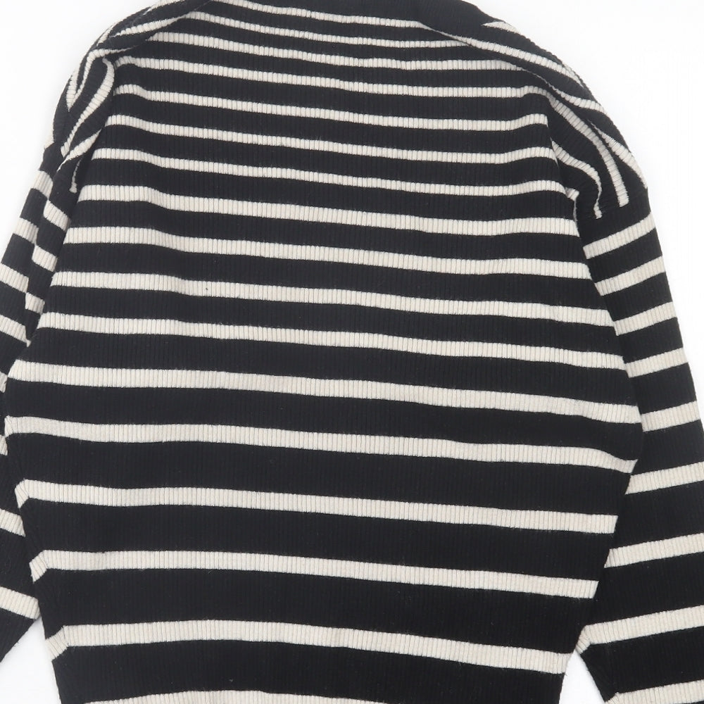 F&F Womens Black Crew Neck Striped Viscose Pullover Jumper Size 8