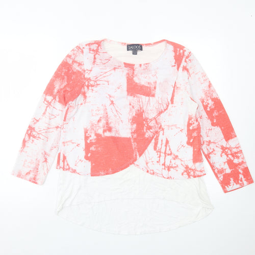 Saloos Womens Red Crew Neck Geometric Polyester Pullover Jumper Size 10