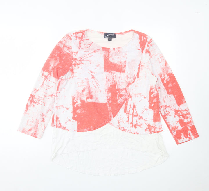 Saloos Womens Red Crew Neck Geometric Polyester Pullover Jumper Size 10