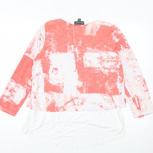 Saloos Womens Red Crew Neck Geometric Polyester Pullover Jumper Size 10